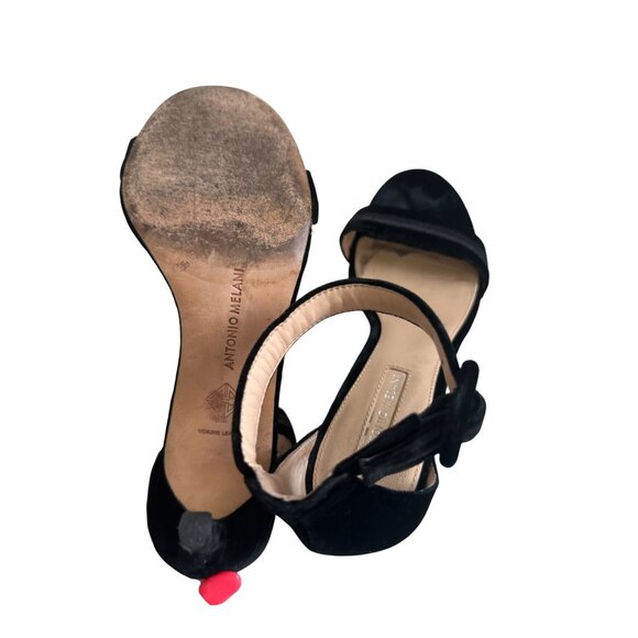 ANTONIO MELANI Black Velvet Ankle Strap Kitten Heels Sandals Size 6 - Picture 5 of 10